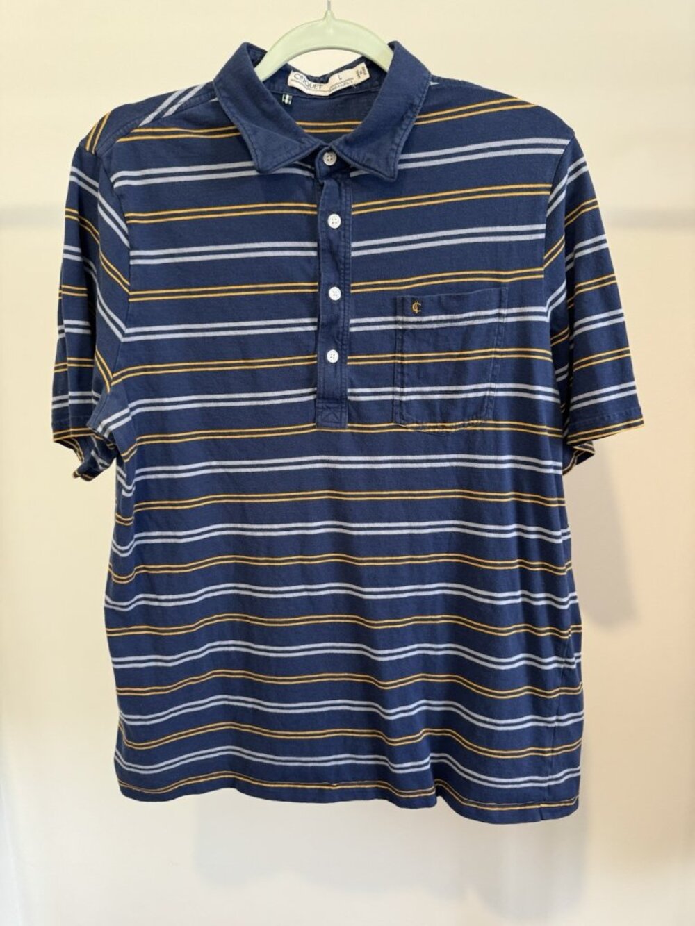 Criquet Golf Polo Men's Large Blue Stripe Pima Cotton Classic Fit